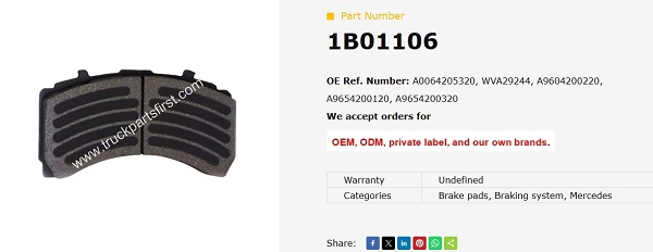 How do I find the correct brake pads for Mercedes-Benz trucks manufactured in China?cid=4
